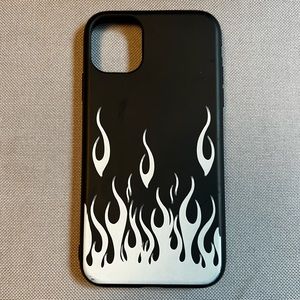 iPhone 11 case, black with white flames on bottom